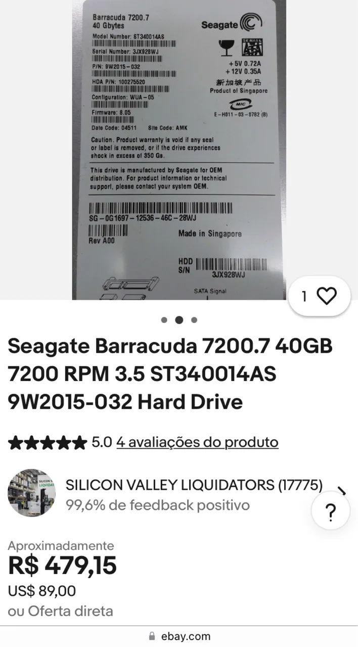 HD Retrô Seagate Barracuda(2002) intact and preserved!(Accept card and offers)64175472384770123