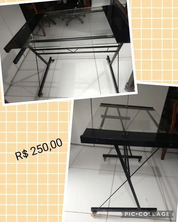 Mesa de Escritório em Vidro com Rodízios
