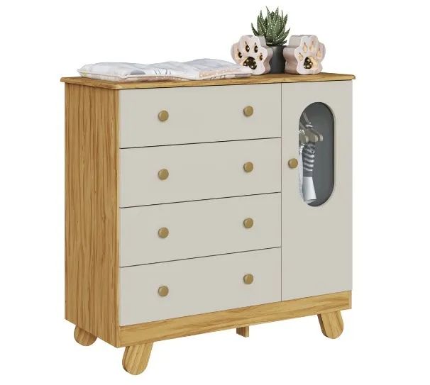 Comoda Infantil Pingo 1 Porta, 100% MDF - Peroba - Foto 4
