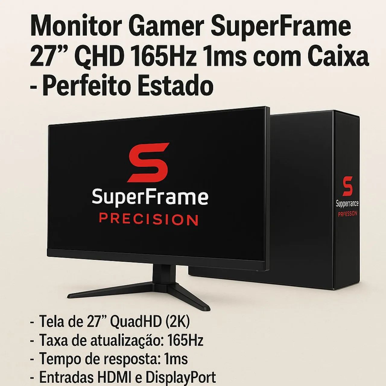 Monitor Gamer SuperFrame 27? QHD 165Hz 1ms com Caixa - Perfeito Estado!
