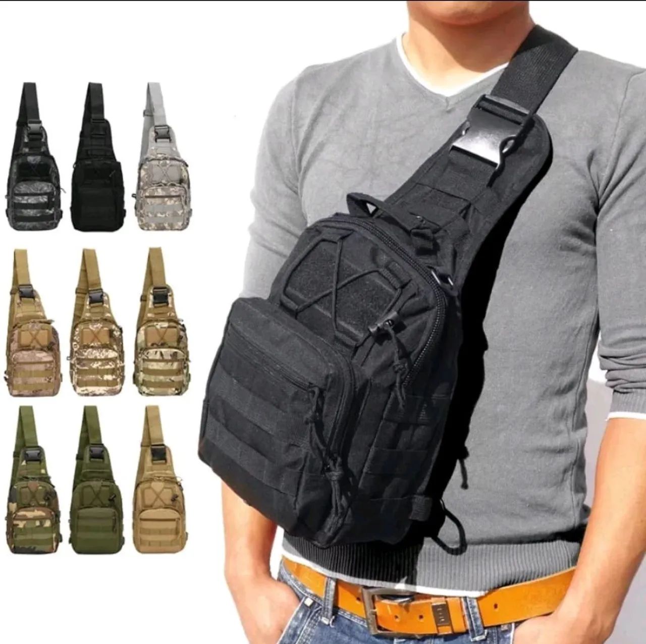 Bolsa Transversal Militar Peito E Ombro Impermeável Masculina - Foto 2