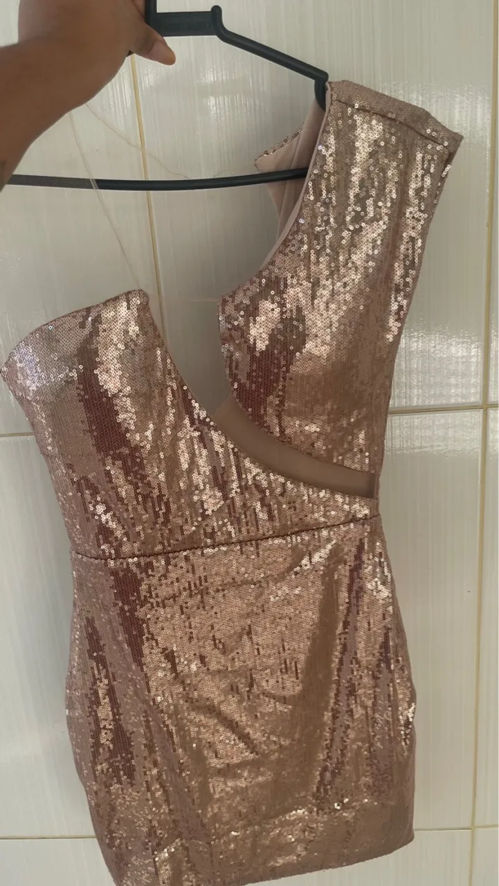 Vestido festa paetê rose gold