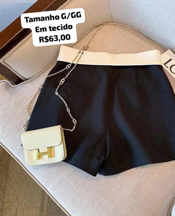 Shorts de tecido preto com detalhes branco - Foto 2