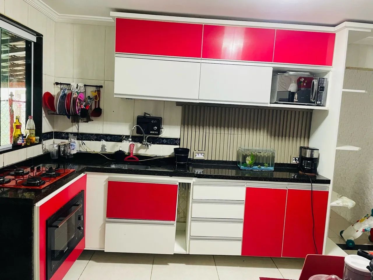 Armário de Cozinha Planejado Vermelho e Branco Mdf - Foto 3