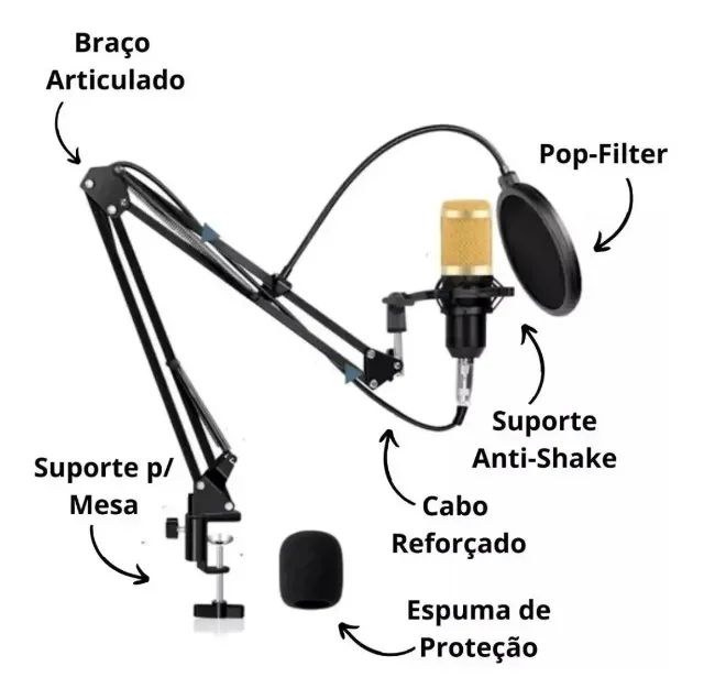 Microfone Condensador BM800 Estúdio Profissional Dourado