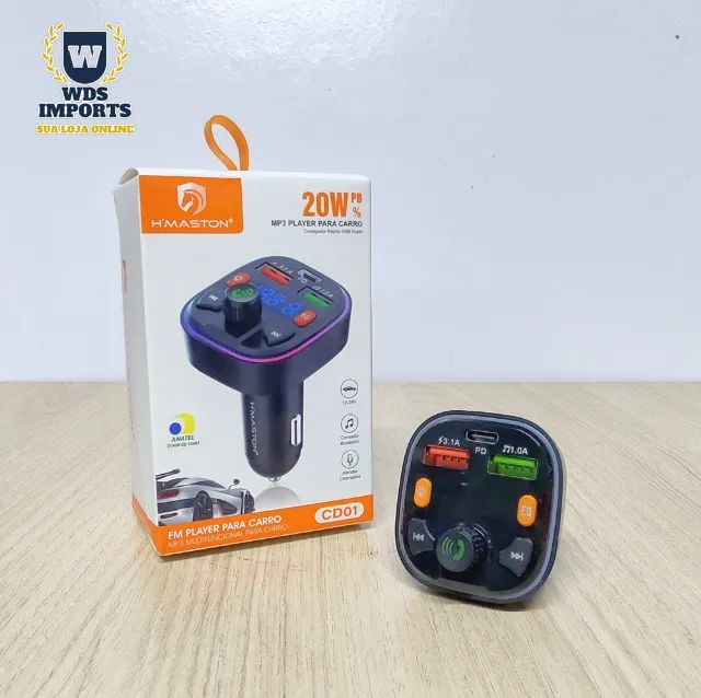 Receptor e Transmissor E Carregador Veicular Bluetooth 20w