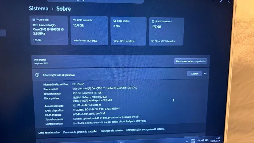 Notebook Dell i7 11 geração - RAM 16GB - SSD 512GB - Foto 5