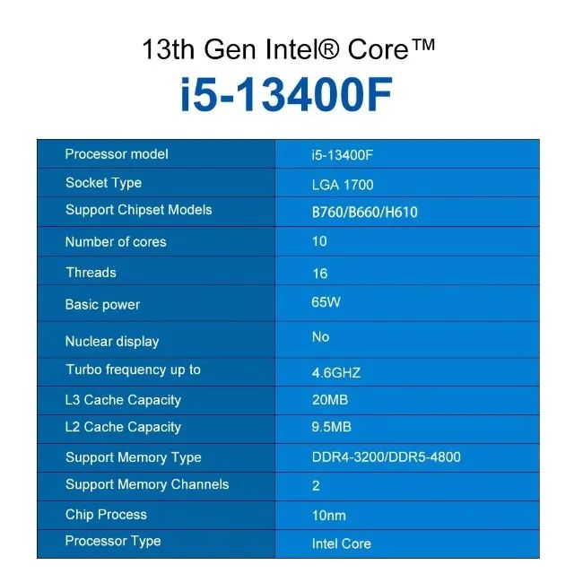 Processador Intel Core i5 13400F 2.5GHz (4.6GHz Turbo), 13ª Ger.10-Cores 16-Threads OEM - Foto 3