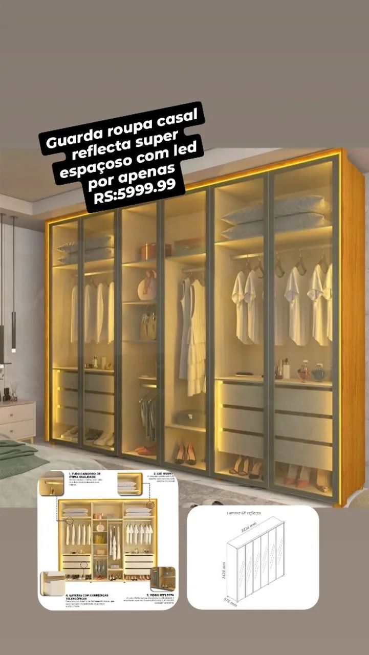 Guarda roupa casal reflecta super espaçoso ? MDF 