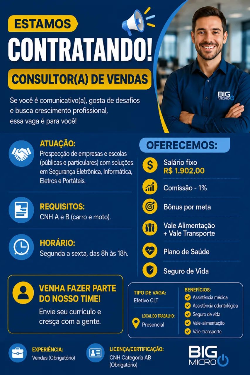 VAGA CONSULTOR DE VENDAS