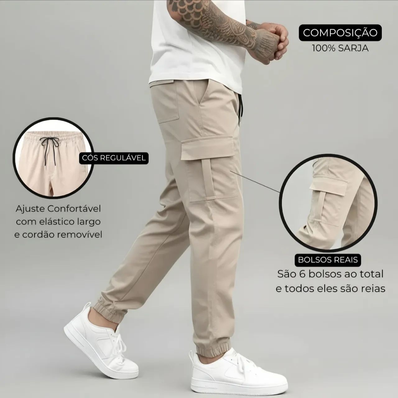 Calça Jogger Cargo - Tam M e GG. 