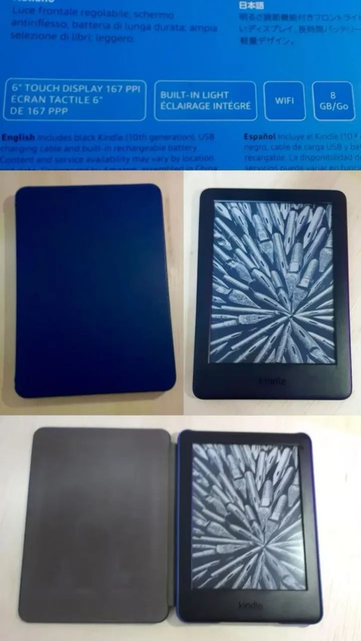 Kindle 10ª geração 8gb 6" WiFi Bluetooth + capa couro azul