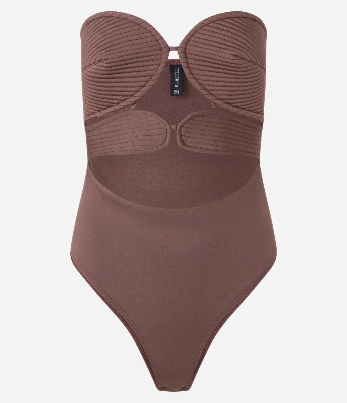 Body Em Microfibra Bicolor Com Busto Pespontado Marrom - Foto 2