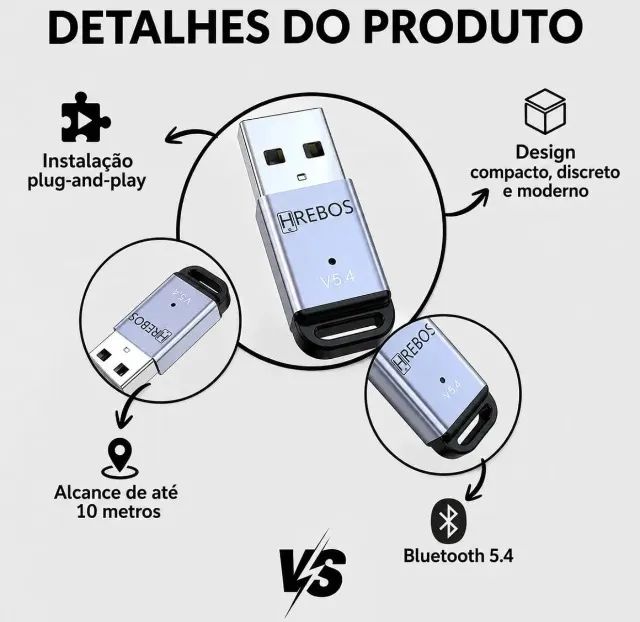 Adaptador Usb Bluetooth 5.4 Hrebos  - Foto 2
