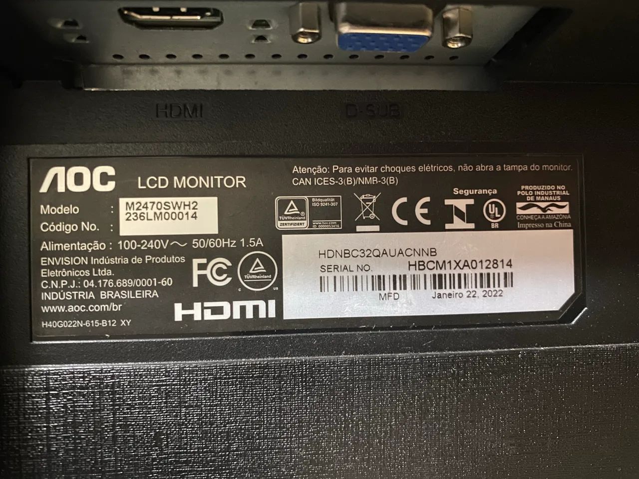 monitor AOC 24 polegadas HDMI ou VGA - Foto 2