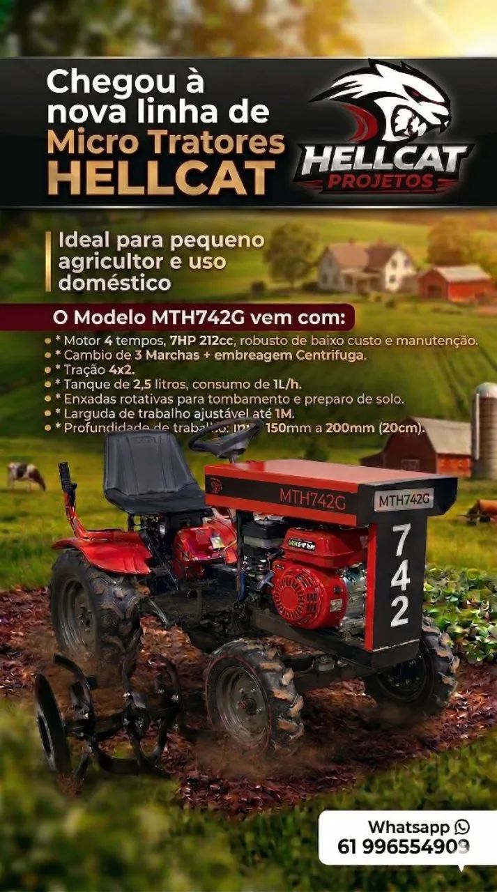 Micro Trator MTH742G a Gasolina para pequenas propiedades, hortifruti e uso recreativo