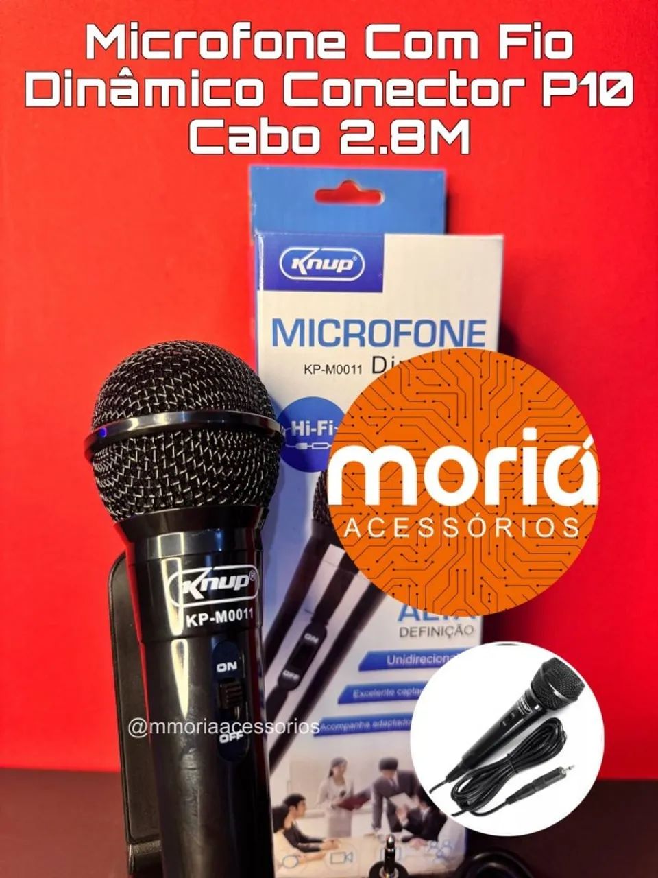 Microfone Dinâmico Com Fio Knup KP-M0011 Unidirecional P10 Preto - Foto 4