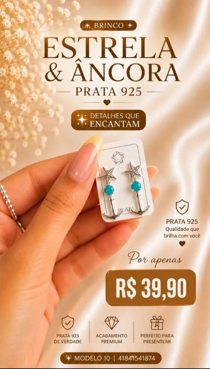 Trio de Brincos Estrela e Âncora Prata 925