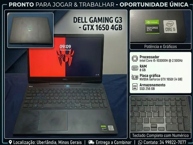 Notebook Dell Gamer G3 i5-10300H / 8GB RAM / GTX 1650 / SSD256Gb
