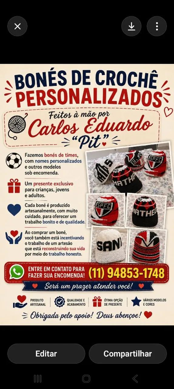 Boné de croche personalizado 