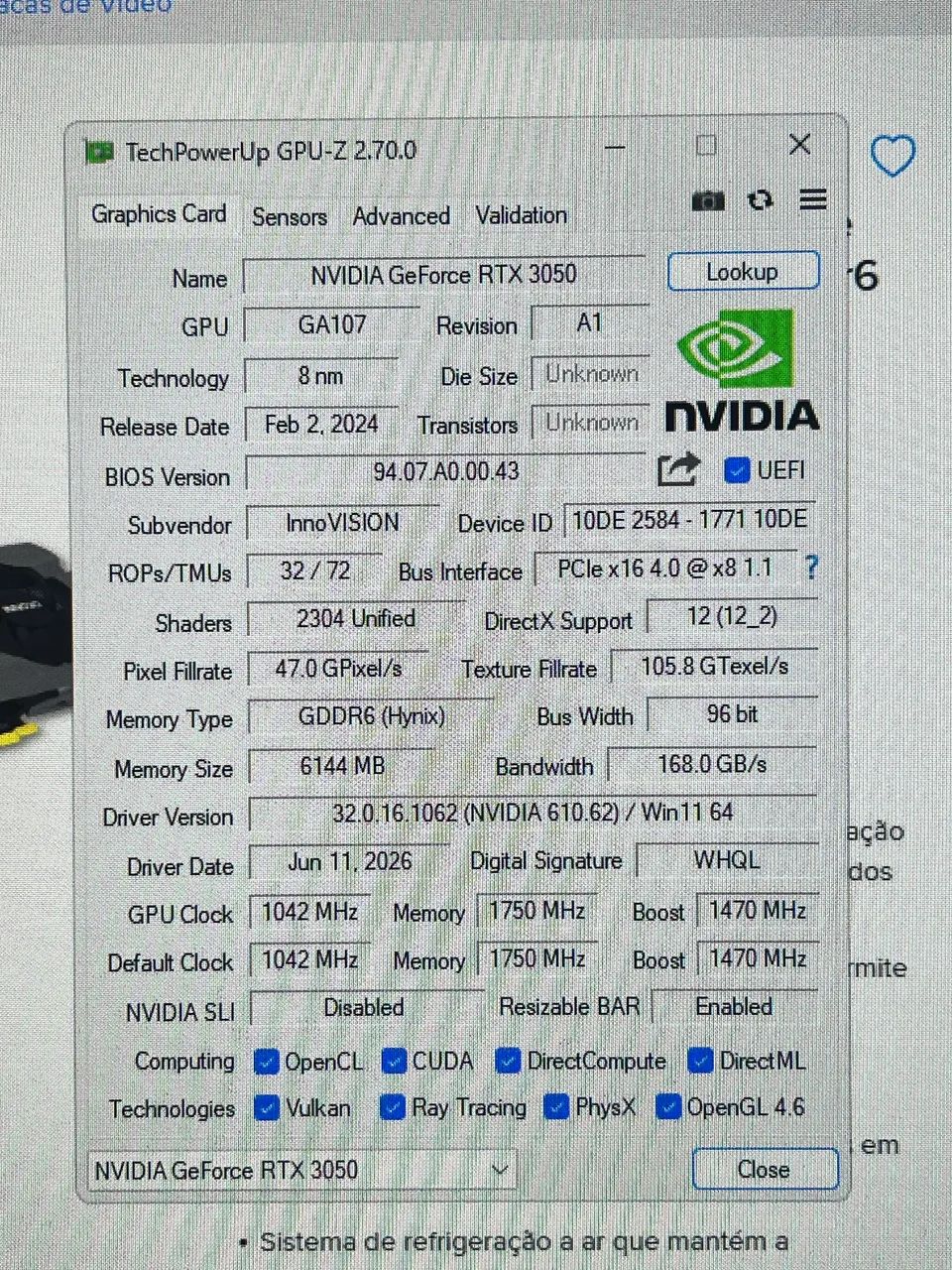RTX 3050 6GB NOVA