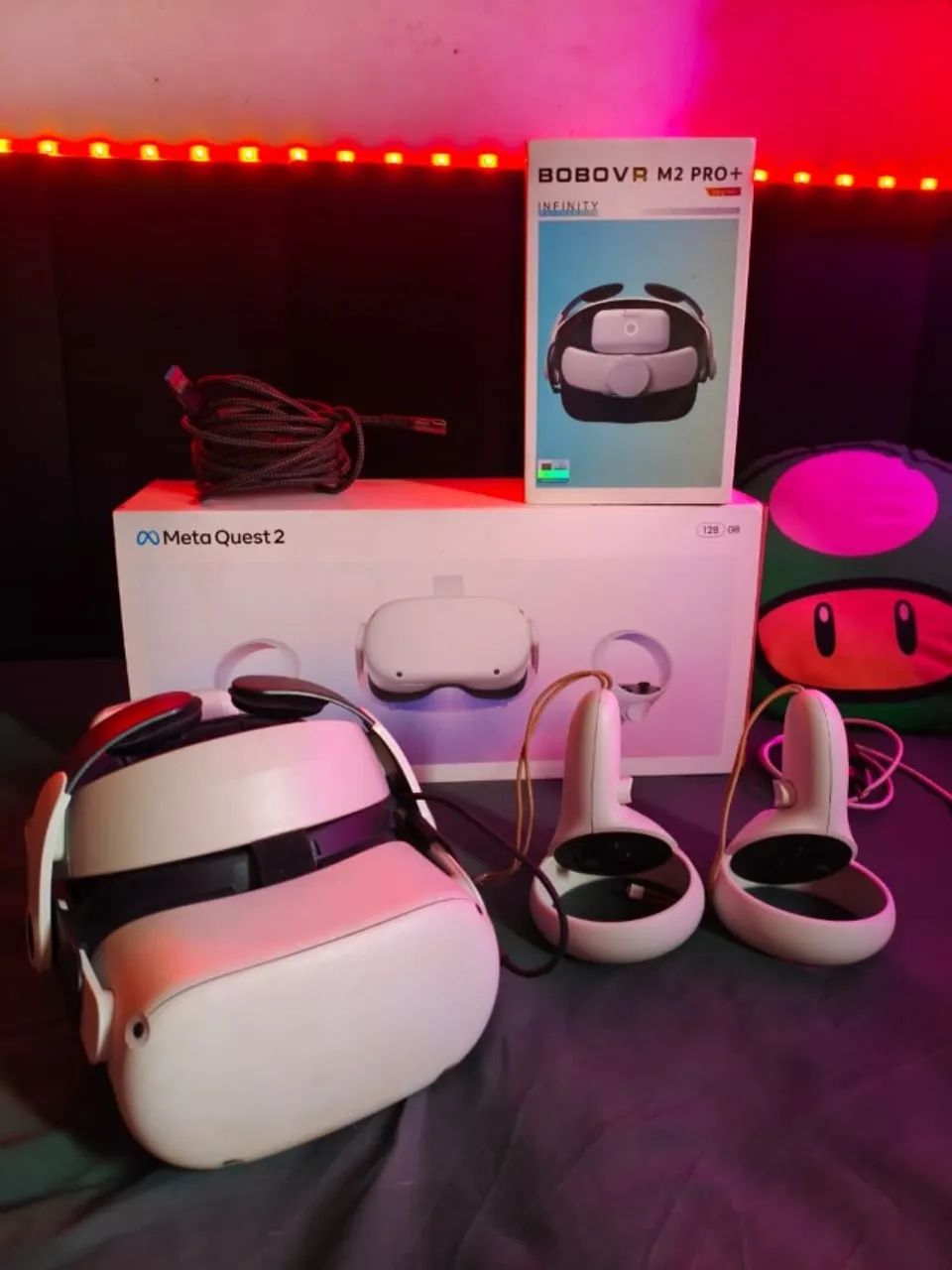 META QUEST 2 128 GB+BOBOVR M2PRO+CABO LINK 5 METROS - Consoles de