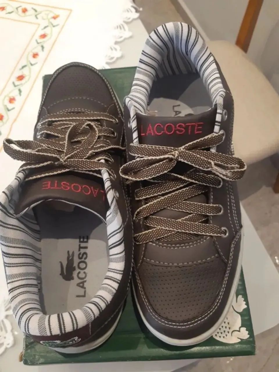 Tênis Casual Marrom Tipo Lacoste  - Foto 4