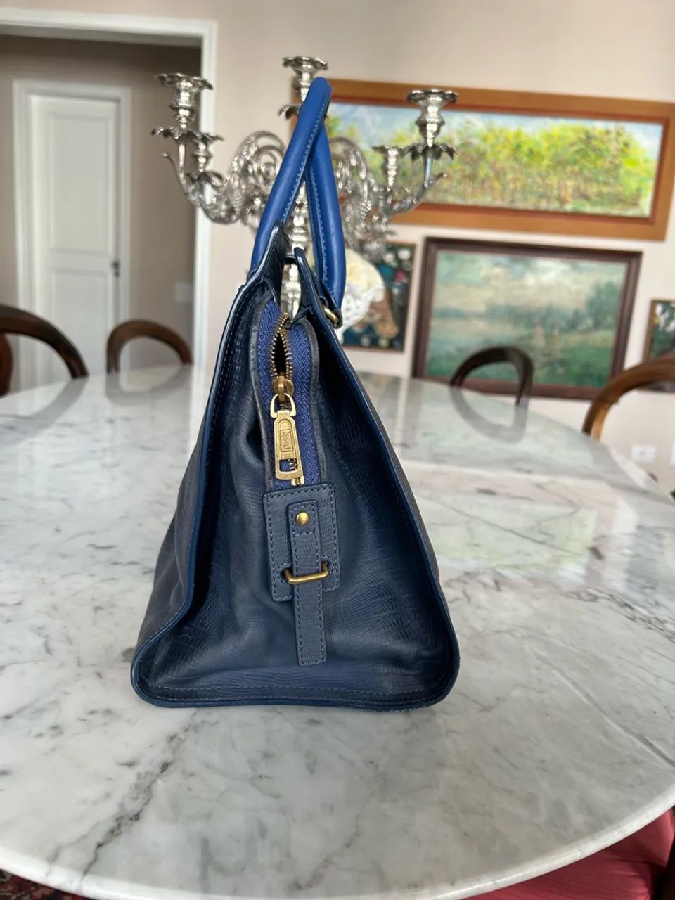 Bolsa YSL Cabas Chyc azul couro - Foto 3