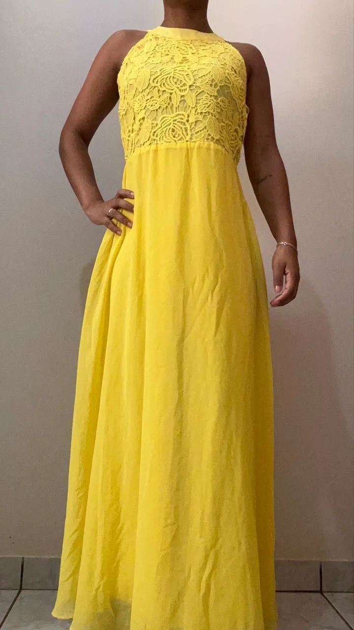 Vestido longo amarelo de festa