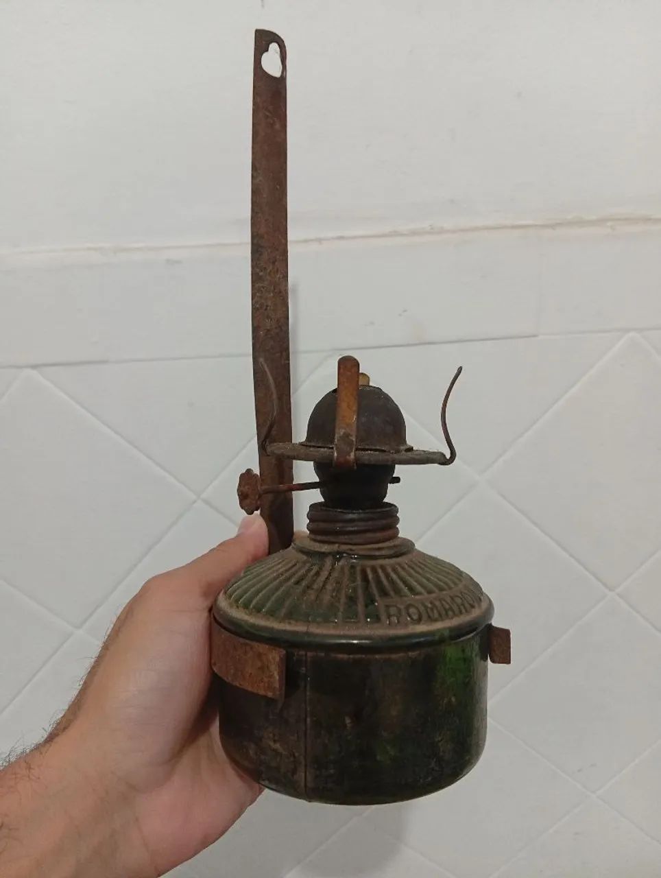 Lampião antigo Romaro vidro verde  - Foto 3