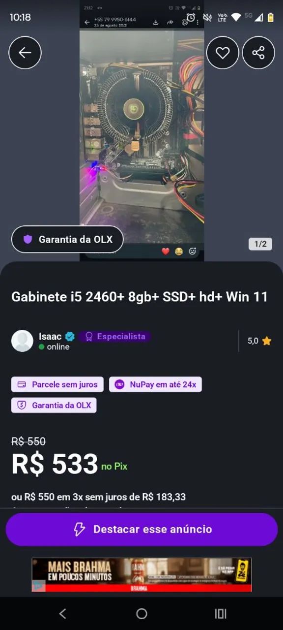 Gabinete i5 2° +8gb ddr3 +SSD+hd
