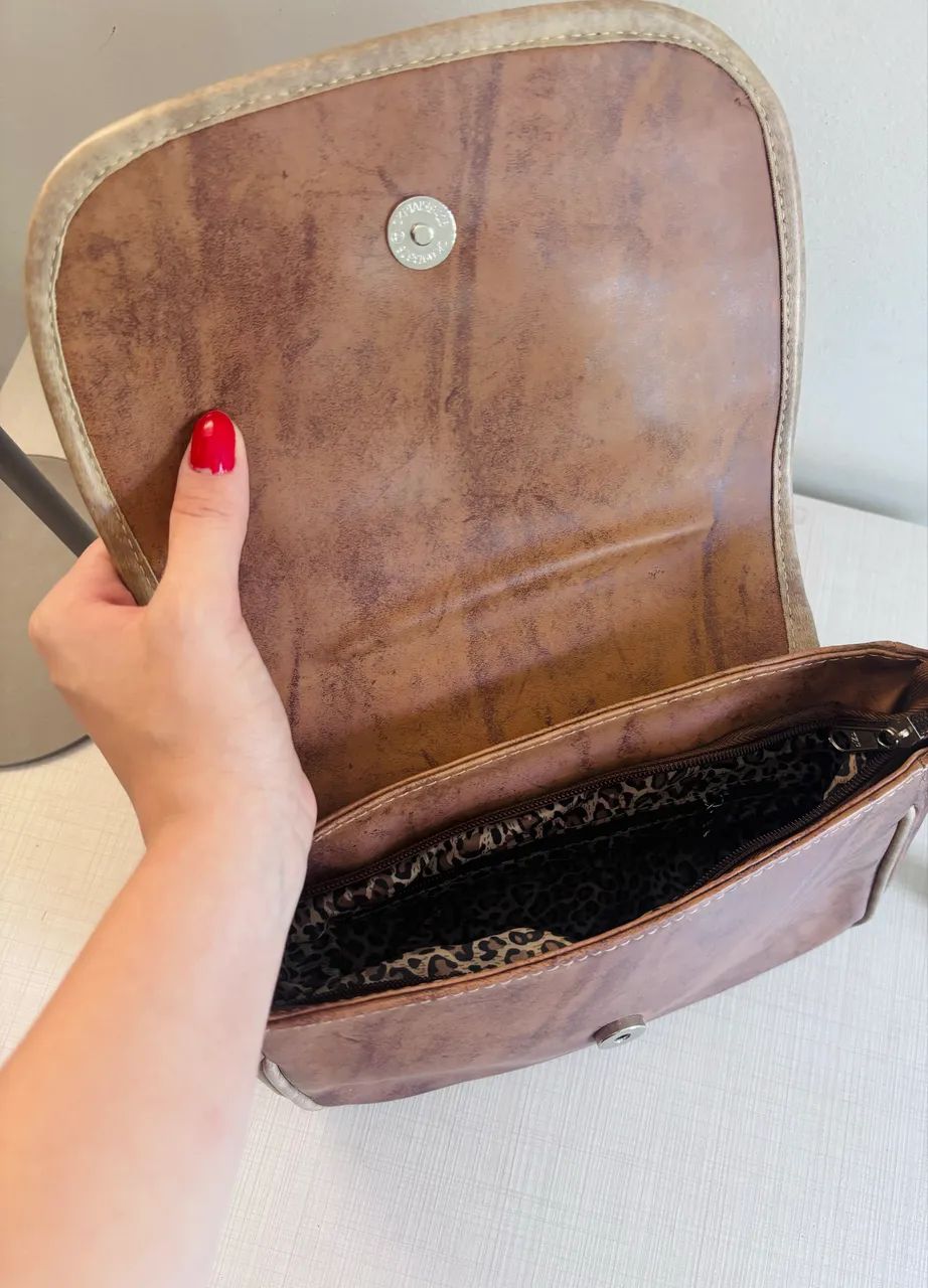 bolsa de couro legítimo artesanal xadrez  - Foto 3