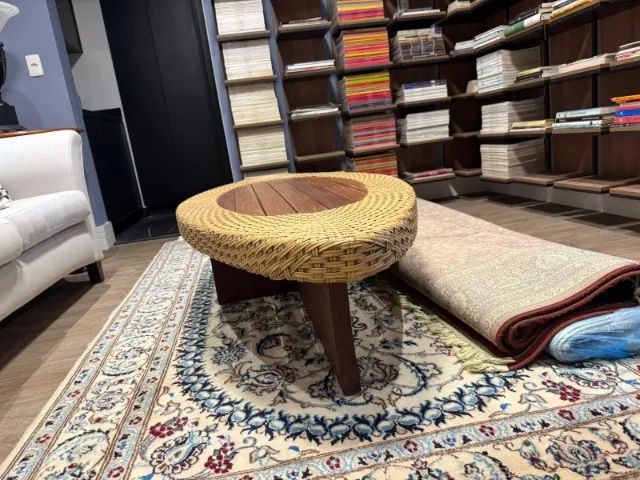 Mesa de Centro Design Orgânico em Madeira e Rattan - Foto 3