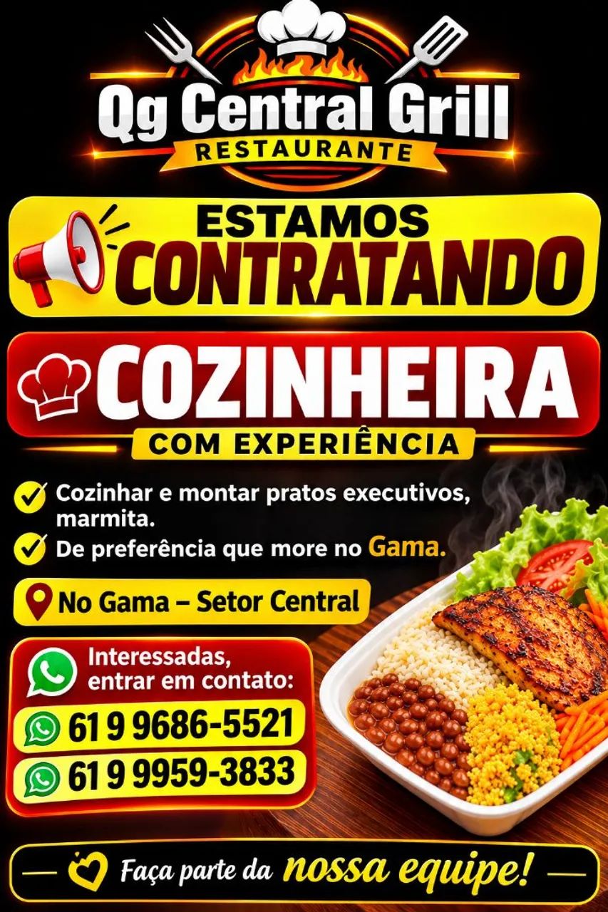 Estamos contratando cozinheiro(a) com experiência