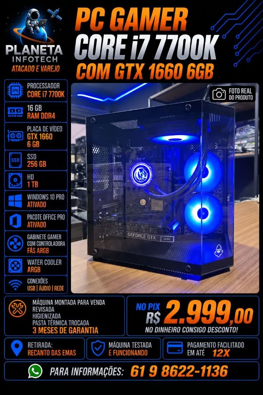 な*堂様 自作PC core i7 7700k 16gb DDR4 PC Gamer core i7 7700K com 16gb de ram DDR4 + GTX 1660 + SSD + HD