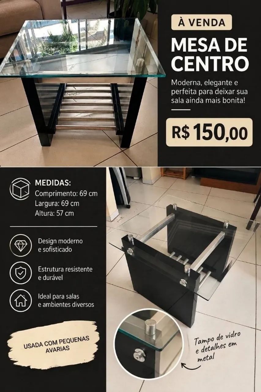 Mesa de centro - tampo de vidro - Foto 2