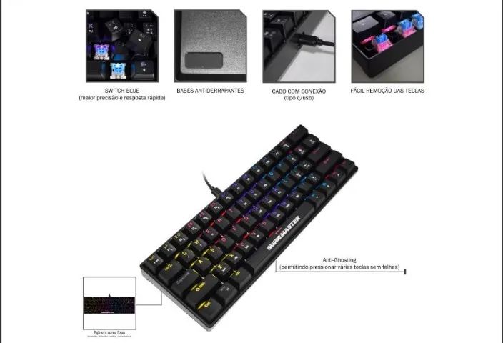 Teclado Mecânico 60% Switch Blue Spectra Fury Kbl88 *ENTREGA