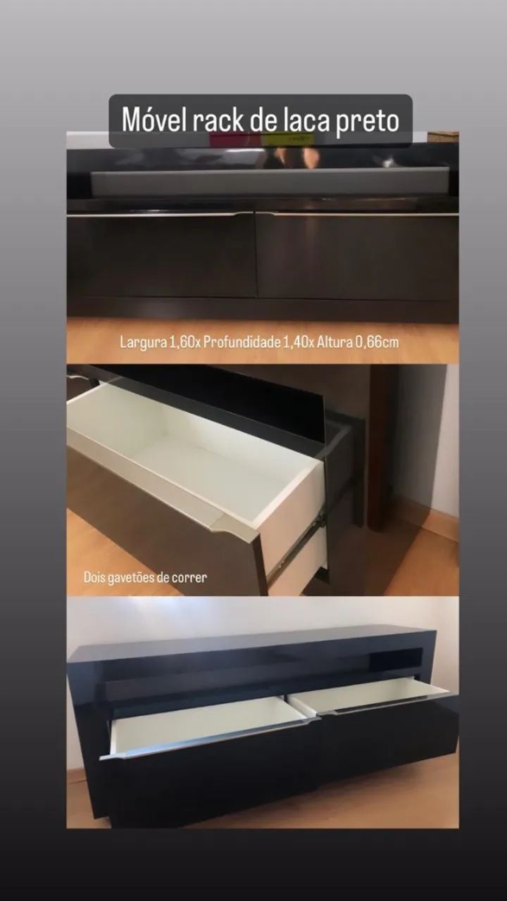 Móvel/rack de laca preto com rodinhas  - Foto 4