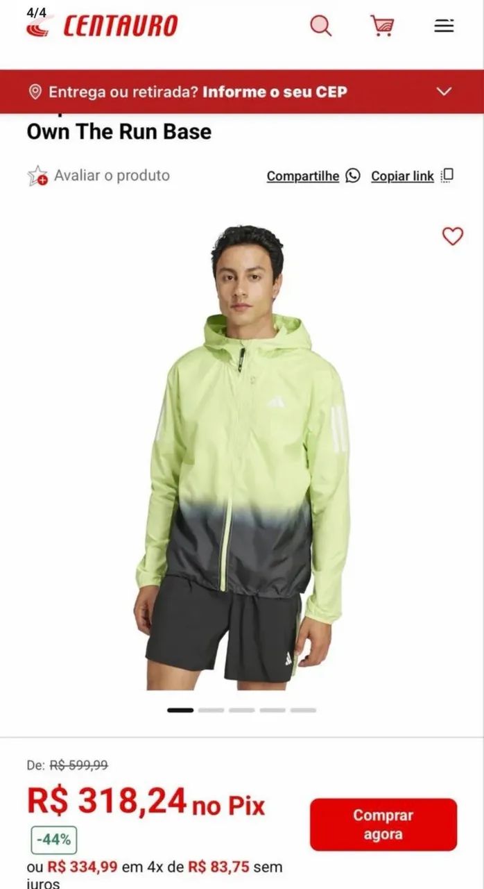 Corta vento adidas usada uma vez 
