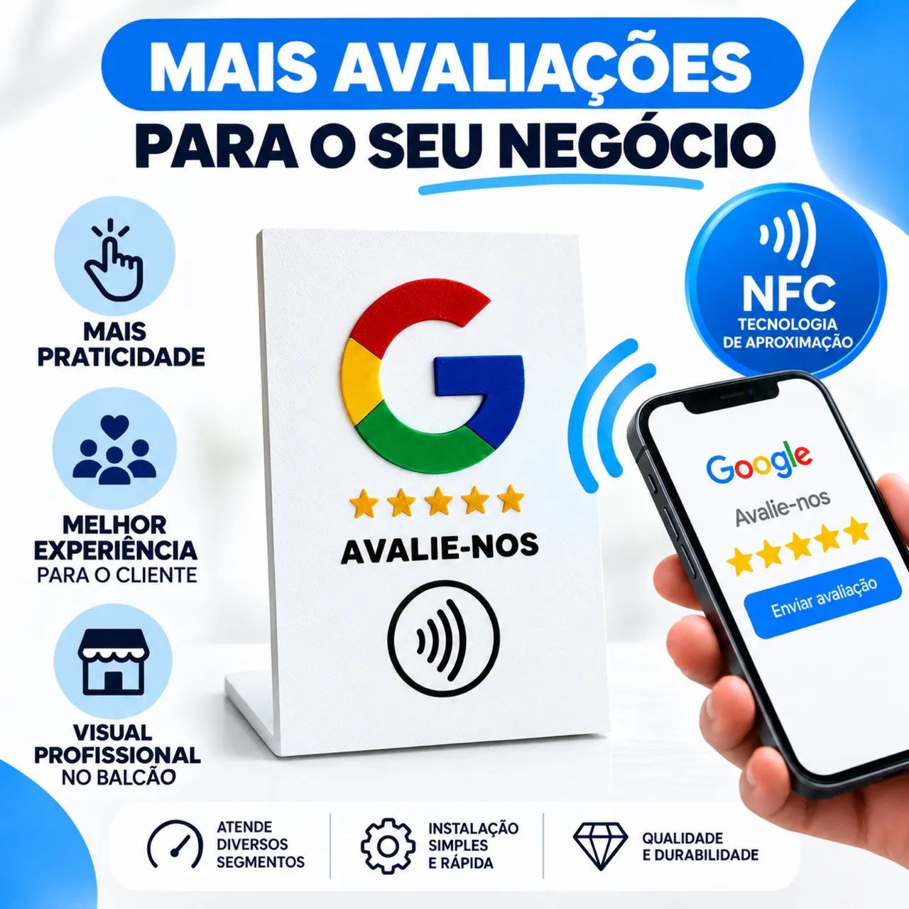 Placa NFC Avaliação Google Para Empresas Cliente Avaliar Com 1 Toque - Foto 3