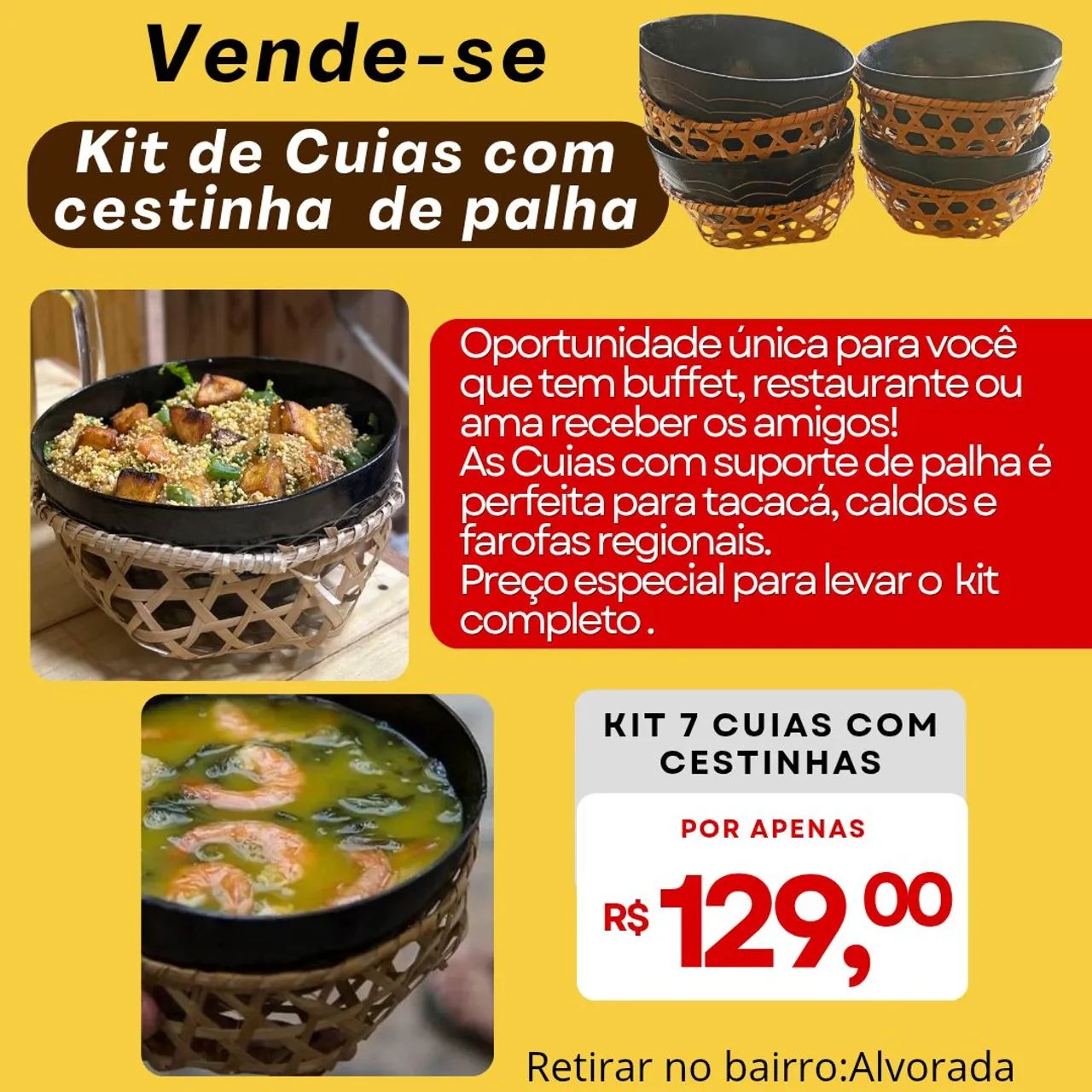 Kit de Cuias com cestinha de palha 