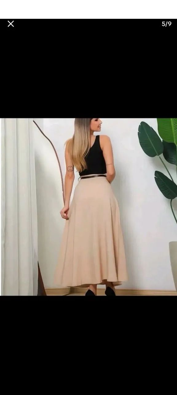 Saia rodada longa feminina alfaiataria e cintura alta - Foto 2