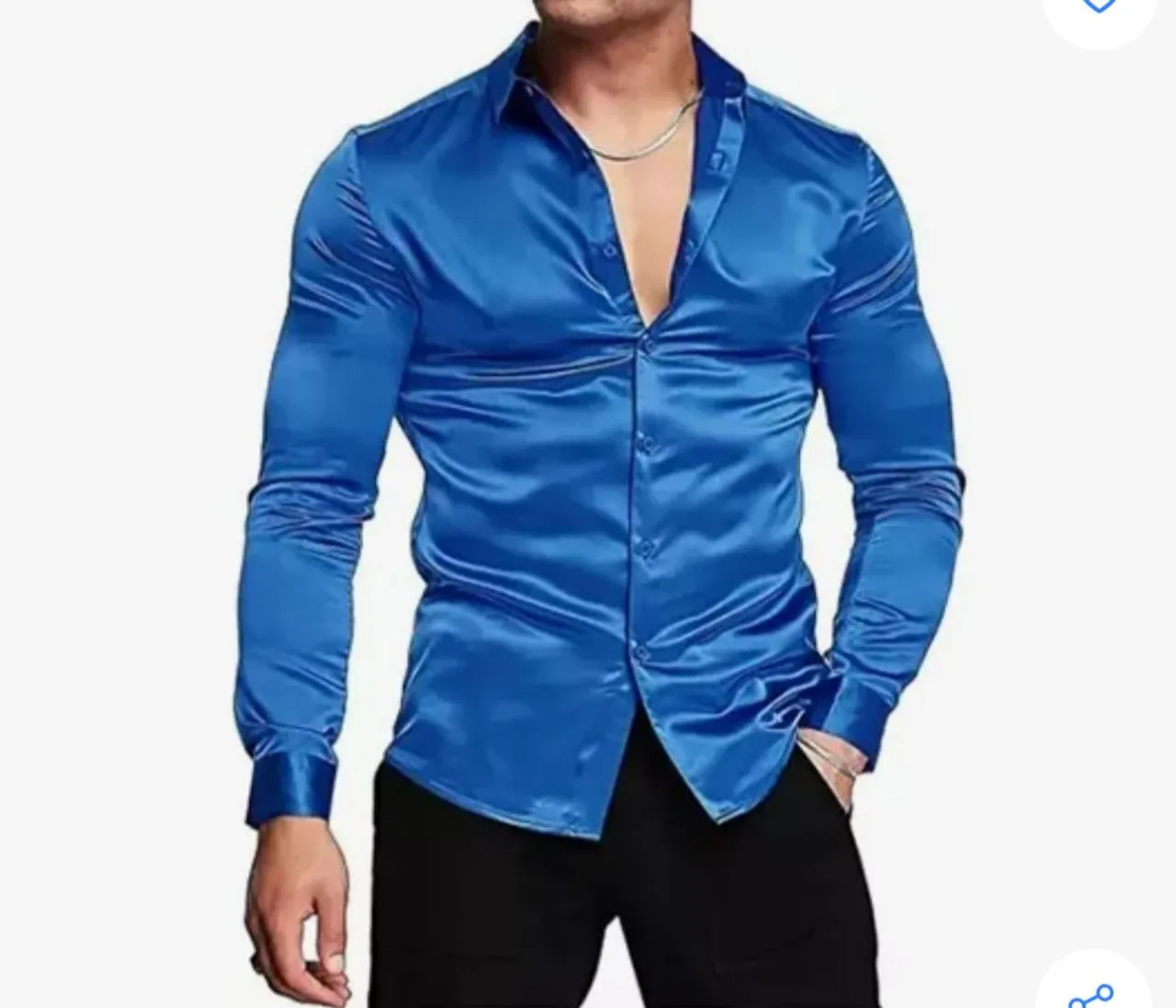 Camisa de Seda Azul Masculina
