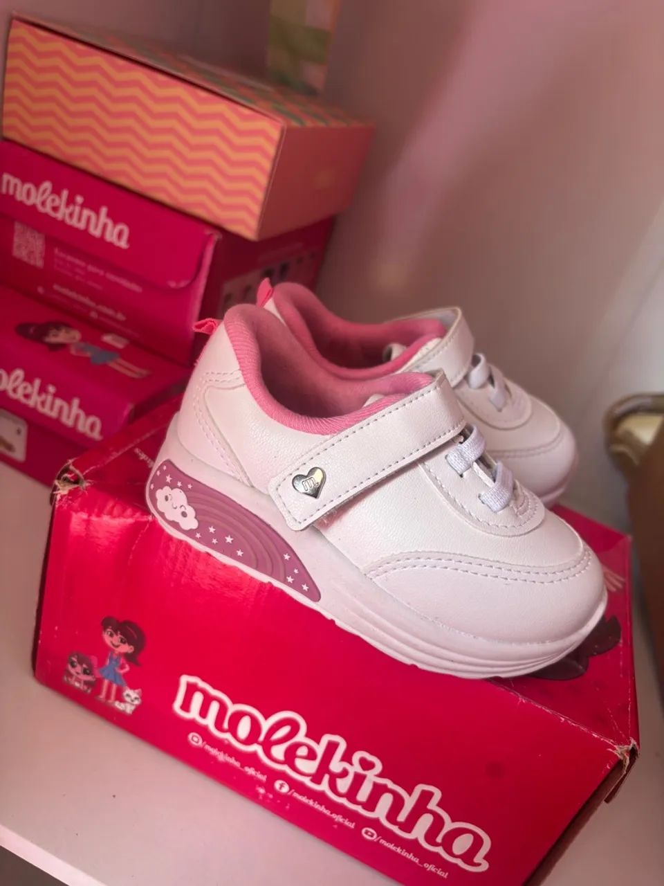 Tênis Molekinha Bebê - Branco com Rosa - Foto 2
