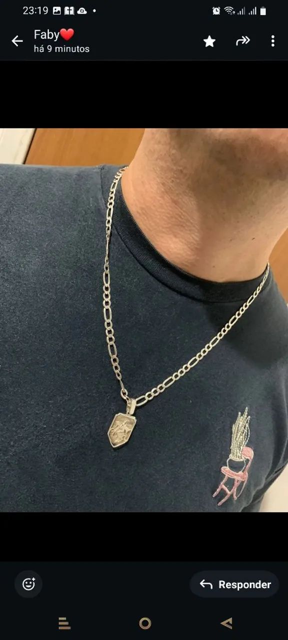 Cordão de prata masculino com pingente