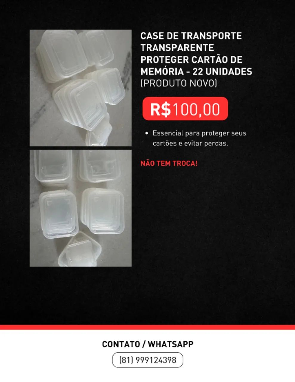 CASE DE TRANSPORTE PROTEGER CARTÃO DE MEMÓRIA - 22 UNIDADES