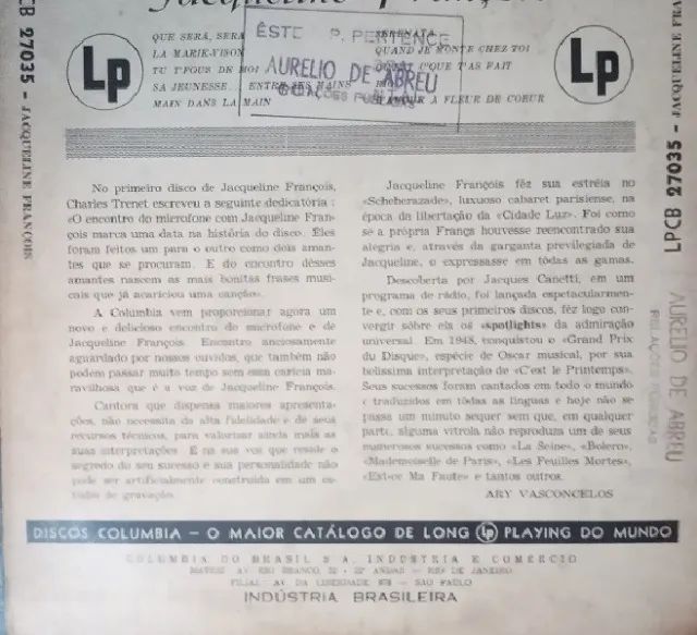 Disco de Vinil da Jacqueline François = Raridade dos anos 50 - Foto 2