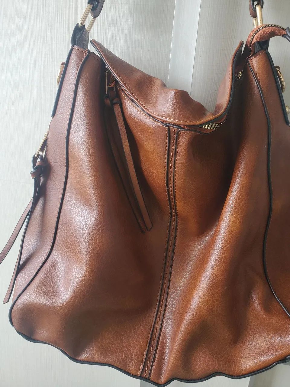 Bolsa de ombro grande estilo Hobo couro sintetico marrom 