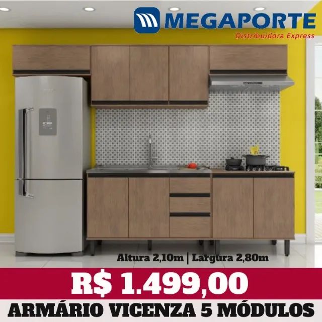 Armário de Cozinha Completo 5 Módulos com 3 Aéreos (Novo) Entrega Grátis!  - Foto 3