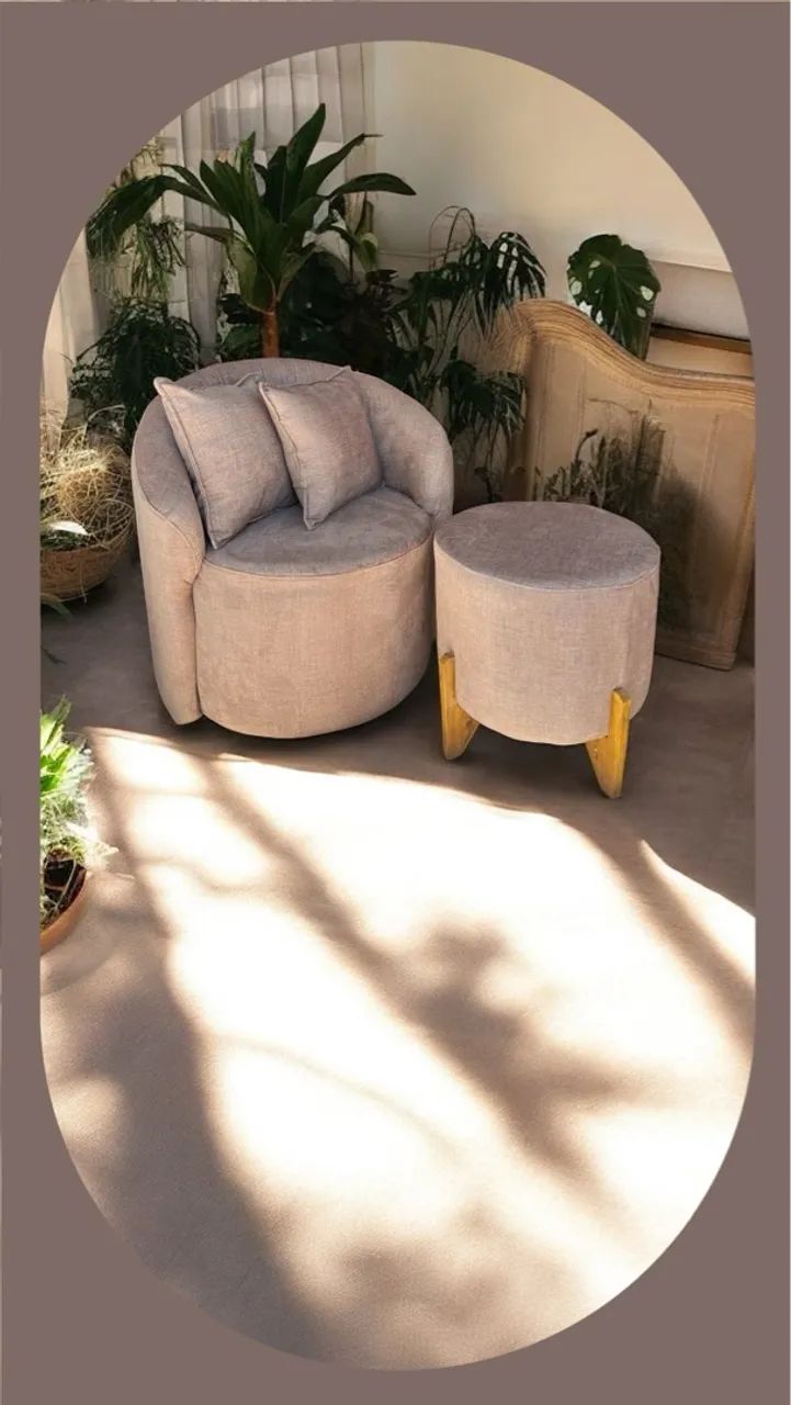Kit Poltrona Boucle com puff e almofadas - Foto 2